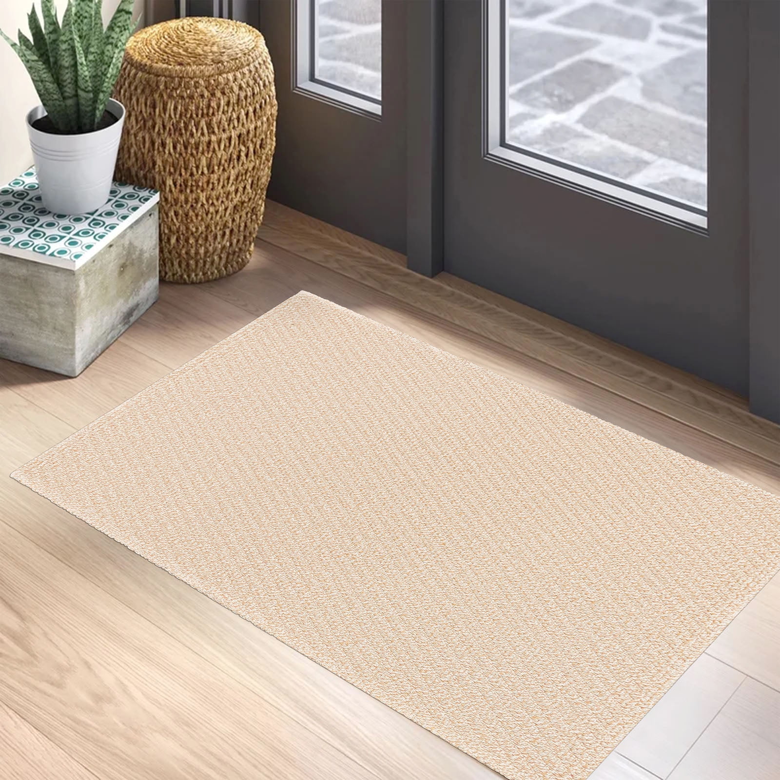 iOhouze Boho Area Rug 2'x3' Cotton Woven Runner Rug Rubber Backing