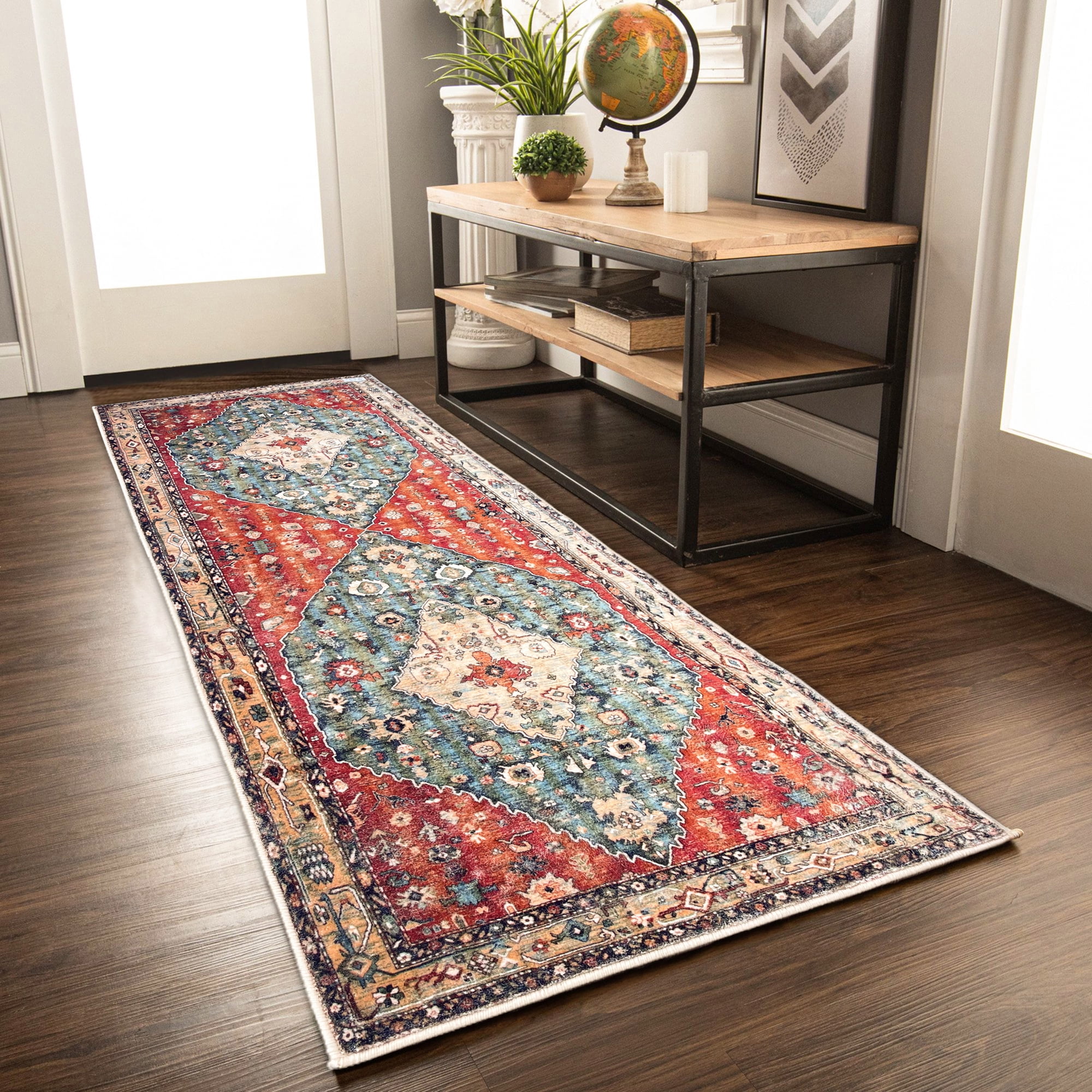Lahome Oriental Bedroom Rug - 3x5 Washable Non Slip Throw Front Door Rugs,  Blue Bathroom Rugs for Living Room, Vintage Soft Indoor Carpet for Dorm
