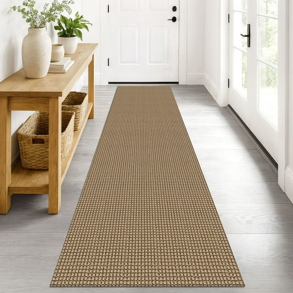 iOhouze Boho Runner Rug 2' x 8', Cotton Washable Woven Rug Natural Tan