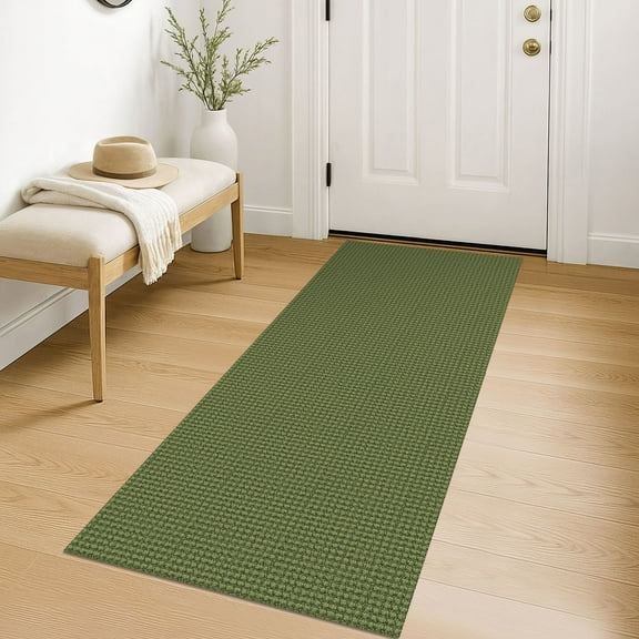 iOhouze Boho Runners for Hallways 2x5 ft Washable kitchen Runner Rubber Backed Olive Green/Earthy Green Cotton Entryway Runner Rugs Floor Carpet for Indoor Hall Bedroom Kitchen