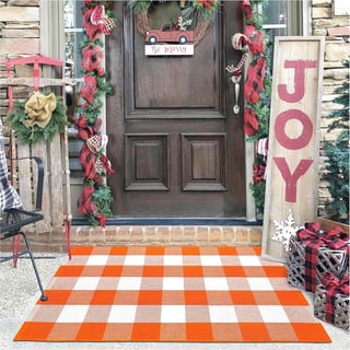 iOhouze Buffalo Plaid Rug 2.3'x3.6' Orange and White Checked Rug Halloween Doormat Washable Area Rugs Doormat Layered Front Door Mat for Front Porch Entryway Fall Farmhouse