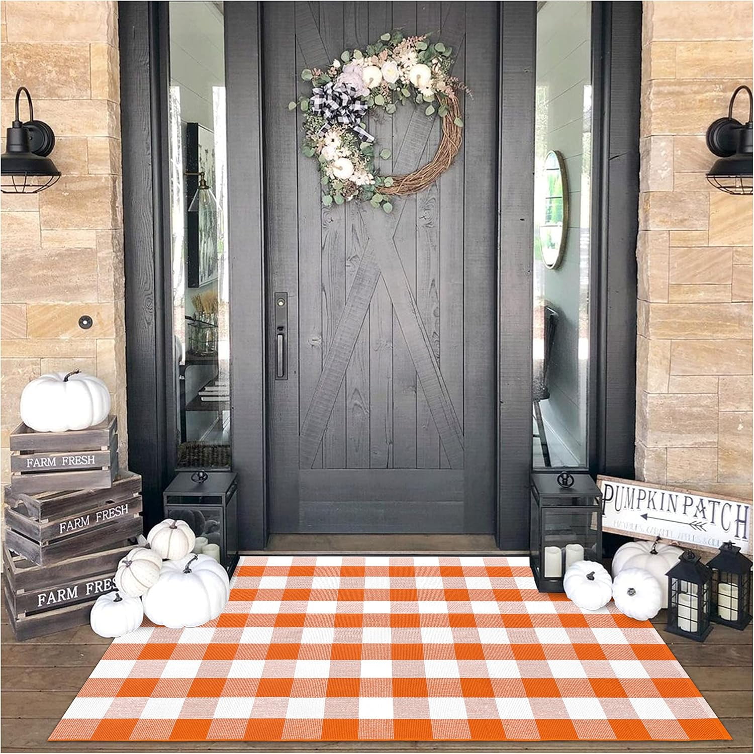 Red Plaid Rug 4x6 iOhouze Buffalo Plaid Rug 4x6 Orange and White Checked Rug Washable ...