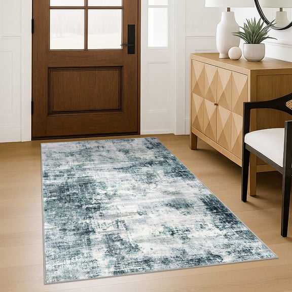 iOhouze Washable Rugs 3x5 ft Entryway Rugs Abstract Non Slip Area Rug Printed Faux Wool Soft Kitchen Rugs Indoor Rugs for Entrance Foyer Living Room Bedroom, Sage Grey