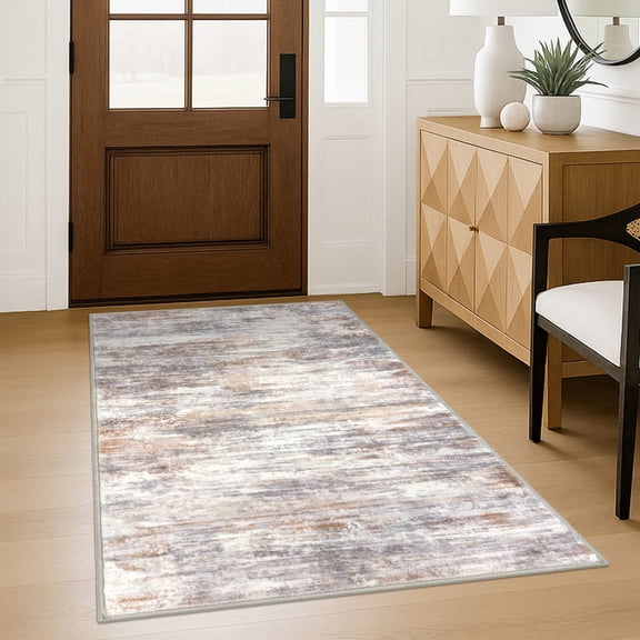 iOhouze Washable Entryway Rugs 3x5 Modern Abstract Non slip Area Rug Soft Low Pile Print Distressed Abstract Carpet for Bedroom Living Room Kithen Bedroom, Multi-grey/Orange