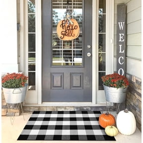 iOhouze Outdoor Rugs Buffalo Plaid Rug Black and White 2'x3' Entryway Rug, Cotton Hand-Woven Washable Indoor Outdoor Area Rug
