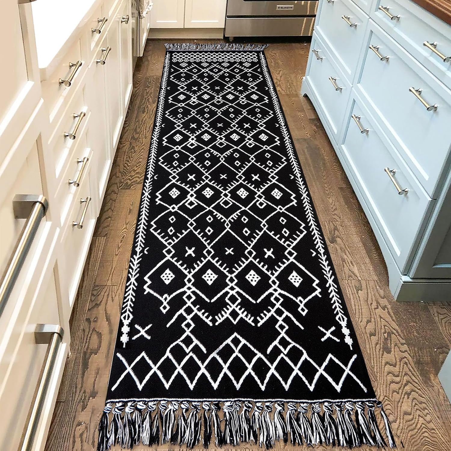 iOhouze Hallway Runner Rug 2'x8' Boho Black Washable Kitchen Runners ...