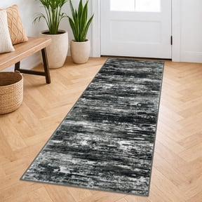 iOhouze Hallway Runner Rug 2x5 Washable Rug Runners Non Slip Kitchen Runner Rug Soft Print Distressed Carpet Runner for Entryway Bedroom Kitchen Laundry Room, Black White Grey Green