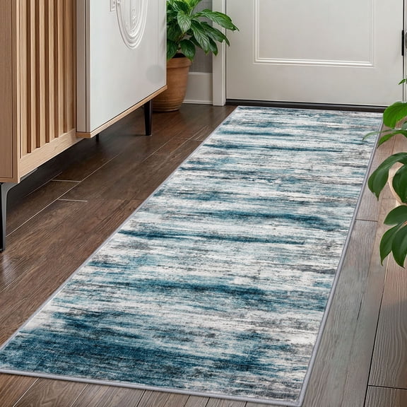 iOhouze Hallway Runner Rug 2x5 Washable Rug Runners Non Slip Kitchen Runner Rug Soft Print Distressed Blue Carpet Runner for Entryway Bedroom Kitchen Laundry Room