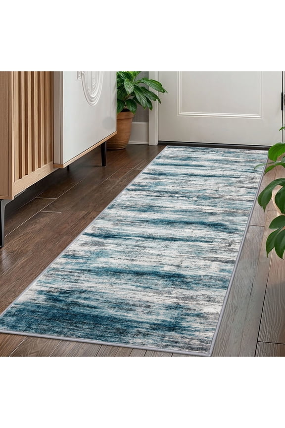 Hallway Runner Rug 2x5 Washable Rug Runners Non Slip Kitchen Runner Rug Soft Print Distressed Blue Carpet Runner for Entryway Bedroom Kitchen Laundry Room