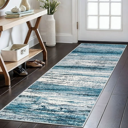 iOhouze Hallway Runner Rug 2x6 Washable Rug Runners Non Slip Kitchen Runner Rug Soft Print Distressed Blue Carpet Runner for Entryway Bedroom Kitchen Laundry Room