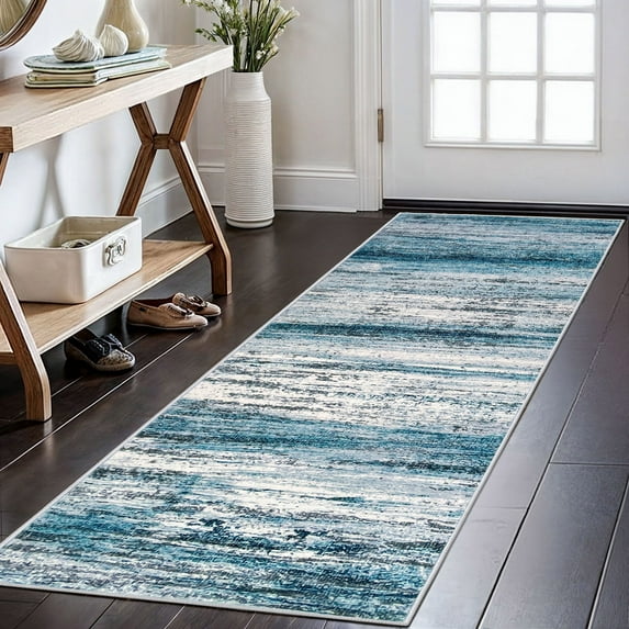 iOhouze Hallway Runner Rug 2x6 Washable Rug Runners Non Slip Kitchen Runner Rug Soft Print Distressed Blue Carpet Runner for Entryway Bedroom Kitchen Laundry Room
