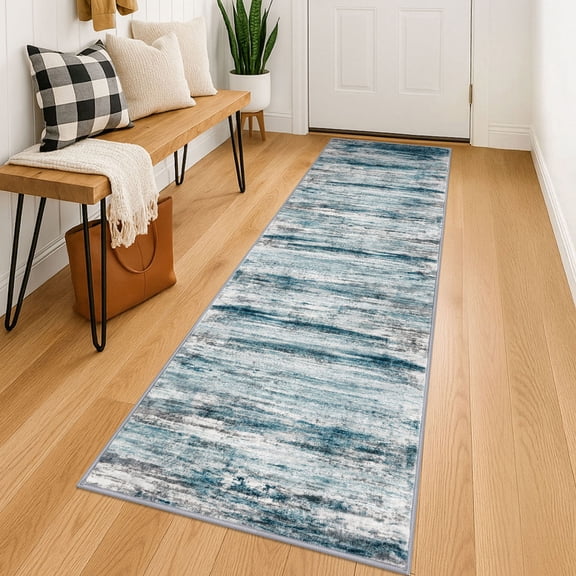 iOhouze Hallway Runner Rug 2x6 Washable Rug Runners Non Slip Kitchen Runner Rug Soft Print Distressed Blue Carpet Runner for Entryway Bedroom Kitchen Laundry Room
