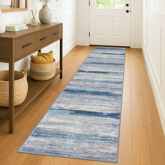 iOhouze Hallway Runner Rug 2x8 Kitchen Runner Rugs Non-Slip Washable Soft Print Distressed Blue/Grey/Beige Carpet Runner for Entryway Bathroom Laundry Room Foyer