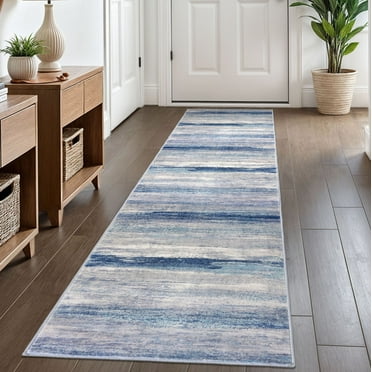 iOhouze Hallway Runner Rug 2x8 Kitchen Runner Rugs Non-Slip Washable Soft Print Distressed Blue/Grey/Beige Carpet Runner for Entryway Bathroom Laundry Room Foyer