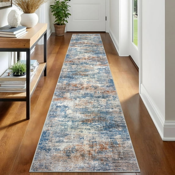 iOhouze Hallway Runner Rugs 2x12 Abstract Washable Runners Non Slip Kitchen Runner Low Pile Soft Printed Faux Wool Abstract Floor Runner for Indoor Bedroom Entryway Laundry Room
