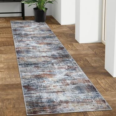 iOhouze Hallway Runner Rugs 2x8 Abstract Washable Runners Non Slip Kitchen Runner Low Pile Soft Printed Faux Wool Abstract Floor Runner for Indoor Bedroom Entryway Laundry Room, Orange Grey