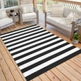 iOhouze Outdoor Area Rugs Black and White Striped Outdoor Rug 5x7 ft