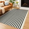 thumbnail image 1 of iOhouze Outdoor Rugs 5x8 ft Black and Beige Striped Rug Washable Area Rug Indoor Outdoor Rug Cotton Outdoor Patio Rugs Farmhouse Rugs for Garden Paio, 1 of 6