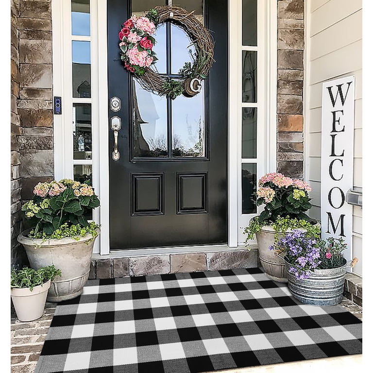iOhouze, Outdoor Rug, 3'x5' Buffalo Plaid Black and White