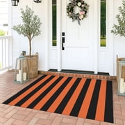 iOhouze Outdoor Rugs Cotton Striped Area Rug 3x5 ft Washable Indoor Outdoor Non Slip Floor Carpet Rug Orange and Black Fall Rugs