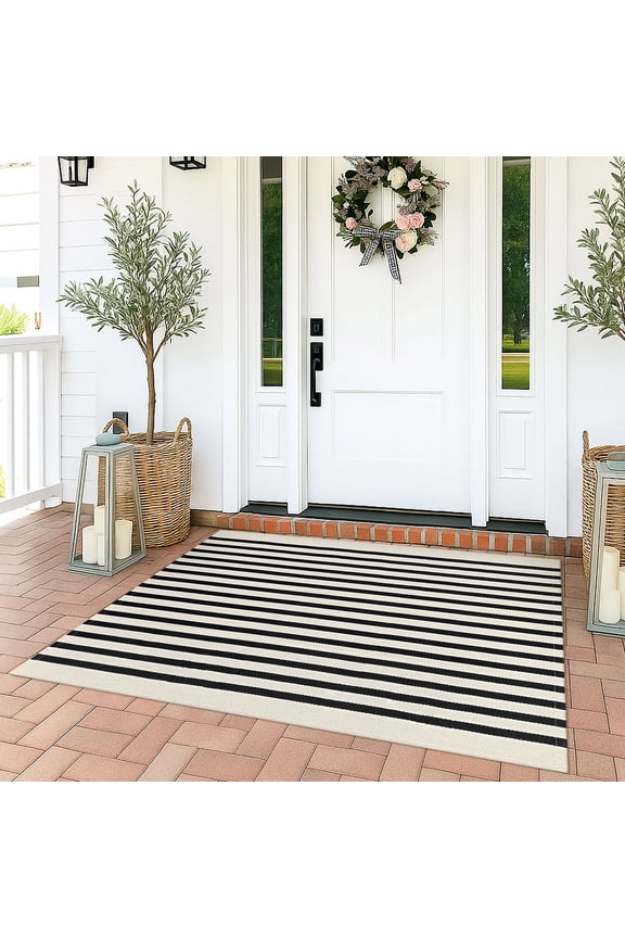 Outdoor Rugs Cotton Striped Area Rug 3x5 ft Washable Indoor Outdoor Non Slip Floor Carpet Rug