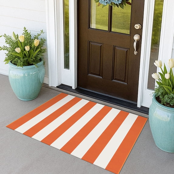 iOhouze Outdoor Rugs Orange and White Striped Porch Rug 2.3 x3.6 ft Outdoor Doormats Front Door Rug for Front Door Kitchen Hallway Bedroom Laundry Room