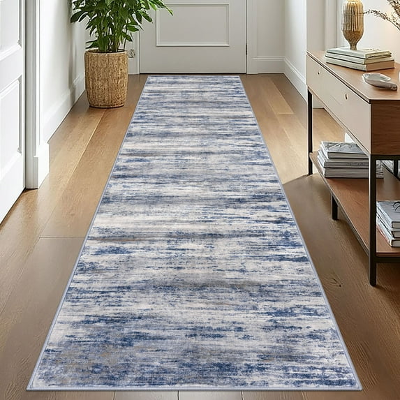 iOhouze Runner Rug 2.6x10 Kitchen Runner Rugs Non-Slip Washable Soft Print Distressed Blue-greyCarpet Runner for Entryway Bathroom Laundry Room Foyer
