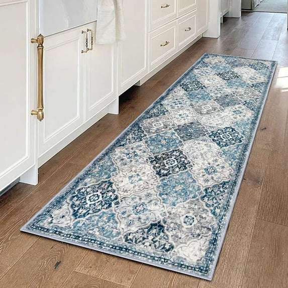 iOhouze Runner Rug 2x6 Moroccan Washable Hallway Runner Rugs Vintage Kitchen Runner Soft Non-Slip Printed Boho Rug Runners for Bedroom Laundry Room, Blue/Multi