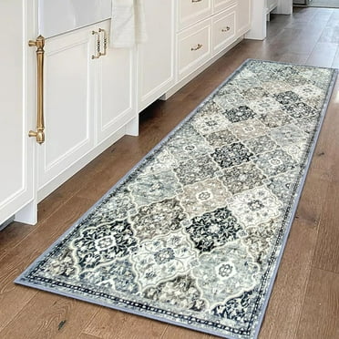iOhouze Runner Rug 2x6 Moroccan Washable Hallway Runner Rugs Vintage Kitchen Runner Soft Non-Slip Printed Boho Rug Runners for Bedroom Laundry Room, Grey/Multi