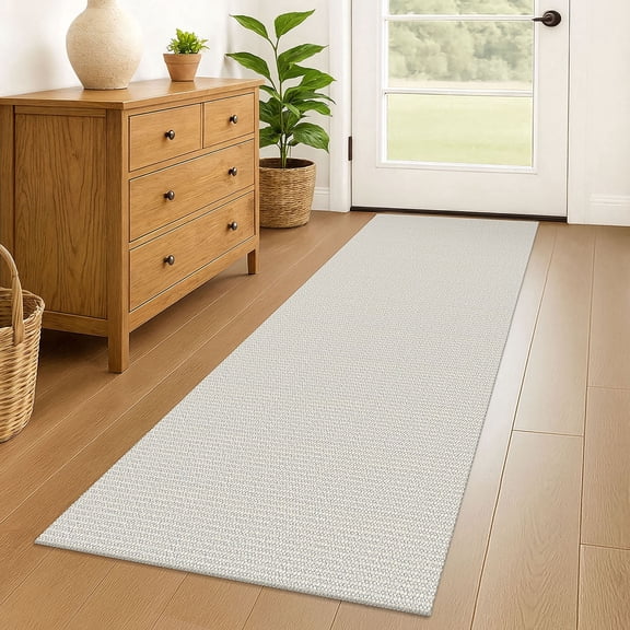 iOhouze Washable Runner Rug 2x6 Non Slip Carpet Runners Cotton Kitchen Runners Braided Indoor Floor Runner for Hallway Kitchen Entryway, Cream/Grayish