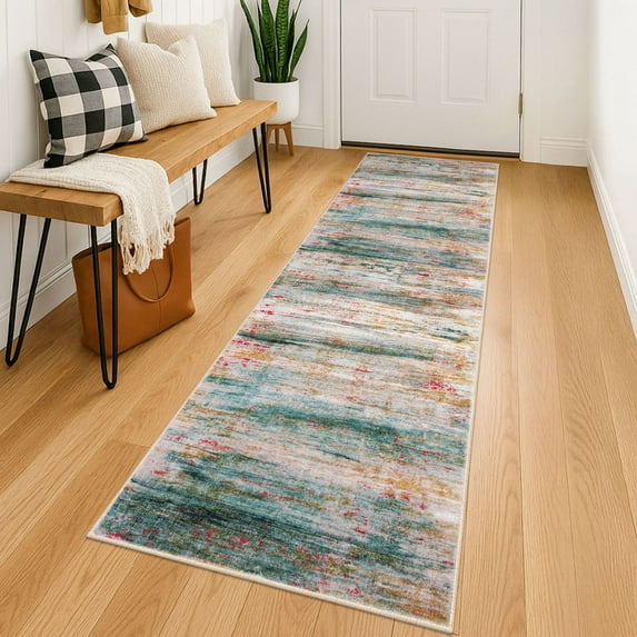 iOhouze Runner Rug for Hallways 2x6 Washable Rug Runners Non Slip Kitchen Runner Rug Soft Print Distressed Green Carpet Runner for Entryway Bedroom Kitchen Laundry Room