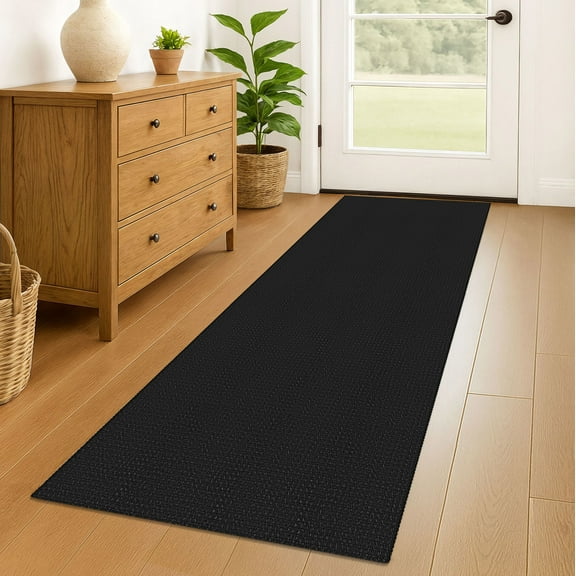 iOhouze Runner Rugs 2x6ft Woven Washable Runners Hall Carpet Runner Cotton Black Hallway Runners with Rubber Backing for Hallway Kitchen Entryway Bedroom
