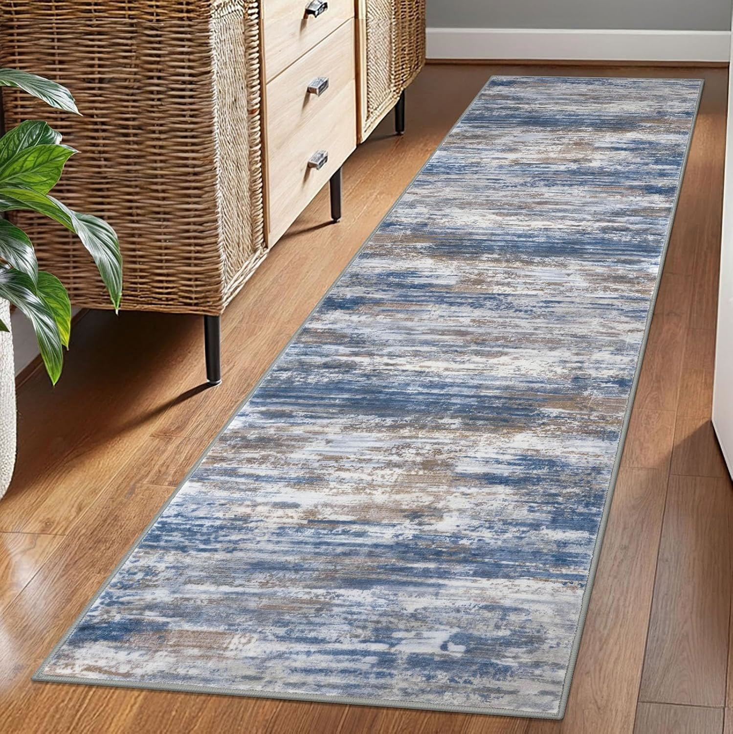 iOhouze Runner Rug 2x7 Kitchen Runner Rugs Non-Slip Washable Soft Print Distressed Carpet Runner for Entryway Bathroom Laundry Room Foyer, Blue Rust White