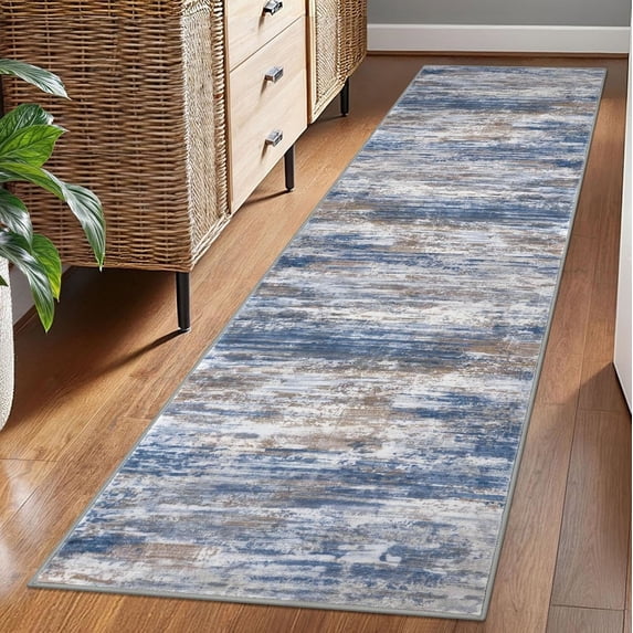 iOhouze Runner Rug 2x7 Kitchen Runner Rugs Non-Slip Washable Soft Print Distressed Carpet Runner for Entryway Bathroom Laundry Room Foyer, Blue Rust White