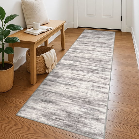 iOhouze Runner Rug 2x7 Kitchen Runner Rugs Non-Slip Washable Soft Print Distressed Carpet Runner for Entryway Bathroom Laundry Room Foyer,Grey/Light Beige/Brown
