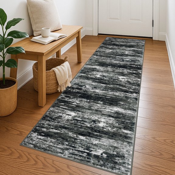 iOhouze Runner Rug 2x7 Kitchen Runner Rugs Non-Slip Washable Soft Print Distressed Carpet Runner for Entryway Bathroom Laundry Room Foyer, Black White Grey Green