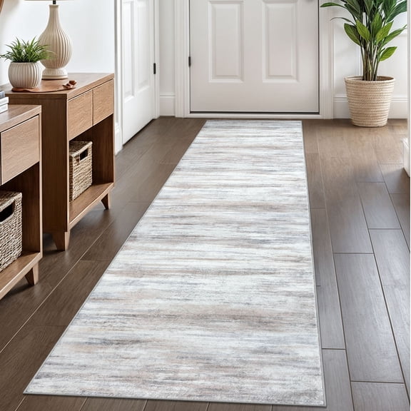 iOhouze Runner Rug 2x8 Kitchen Runner Rugs Non-Slip Washable Soft Print Distressed Light Beige/Slate Pink Carpet Runner for Entryway Bathroom Laundry Room Foyer