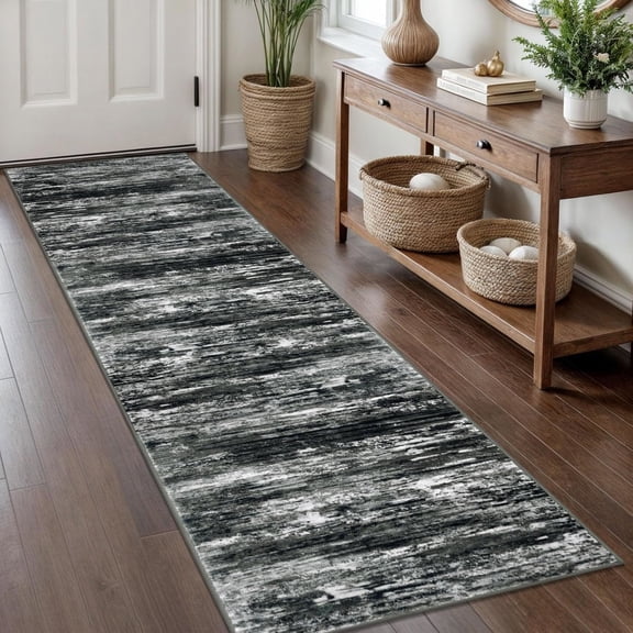 iOhouze Runner Rug 2x8 Kitchen Runner Rugs Non-Slip Washable Soft Print Distressed Carpet Runner for Entryway Bathroom Laundry Room Foyer, Black White Grey Green