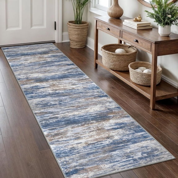 iOhouze Runner Rug 2x8 Kitchen Runner Rugs Non-Slip Washable Soft Print Distressed Carpet Runner for Entryway Bathroom Laundry Room Foyer, Blue Rust White