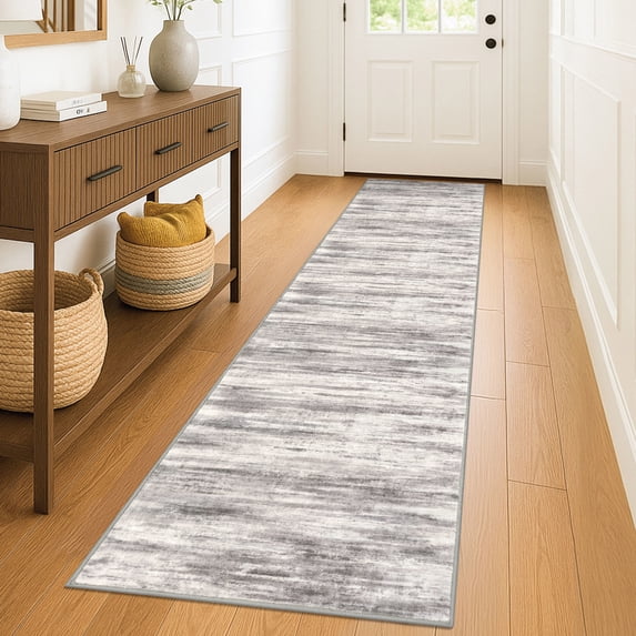 iOhouze Runner Rug 2x8 Kitchen Runner Rugs Non-Slip Washable Soft Print Distressed Carpet Runner for Entryway Bathroom Laundry Room Foyer,Grey/Light Beige/Brown