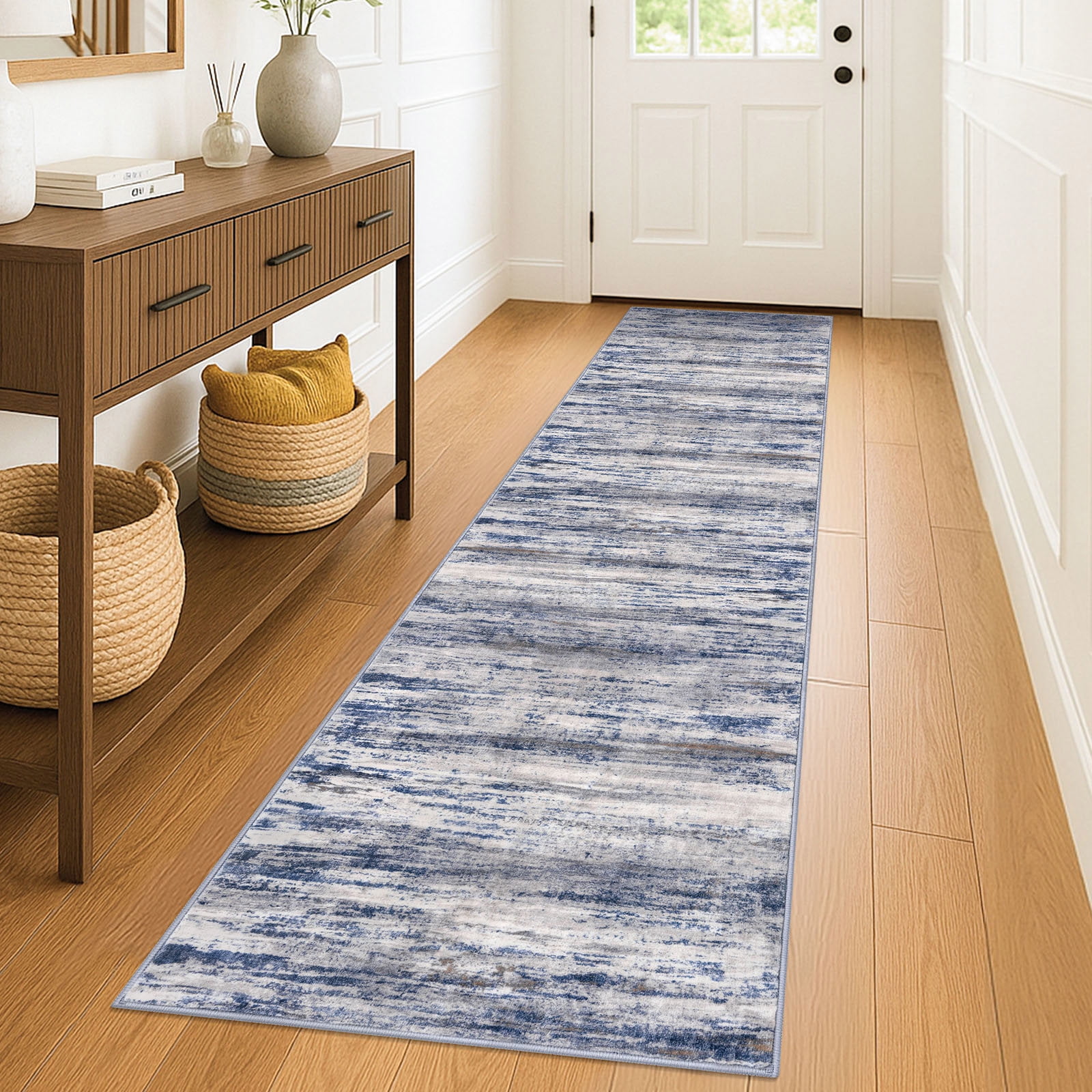iOhouze Runner Rug 2x8 Kitchen Runner Rugs Non-Slip Washable Soft Print Distressed Blue-greyCarpet Runner for Entryway Bathroom Laundry Room Foyer
