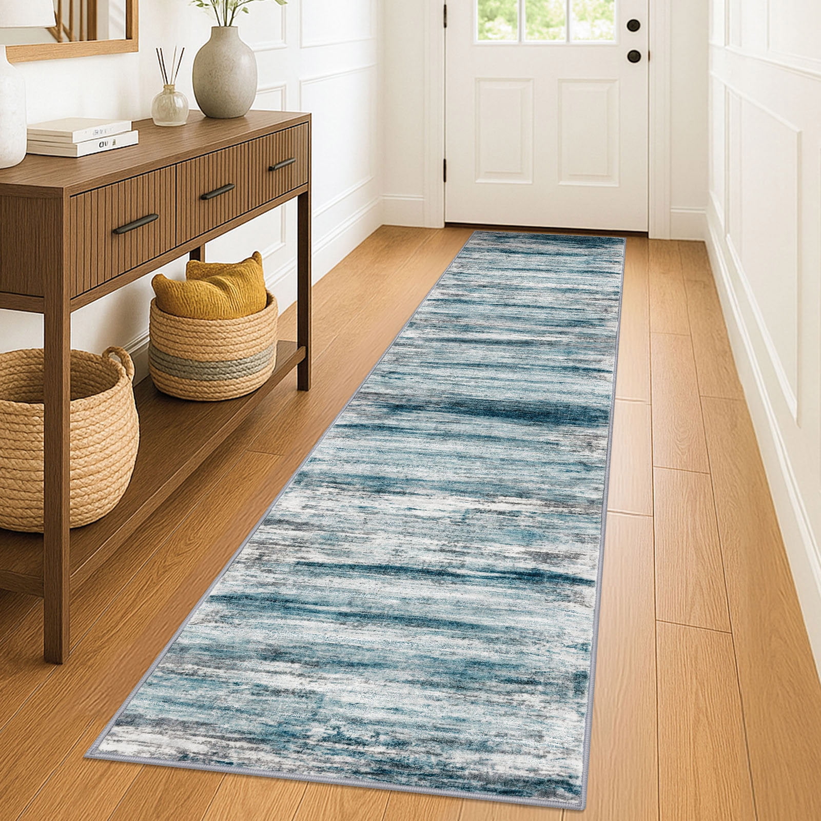 iOhouze Runner Rug 2x8 Kitchen Runner Rugs Non-Slip Washable Soft Print Distressed Blue Carpet Runner for Entryway Bathroom Laundry Room Foyer