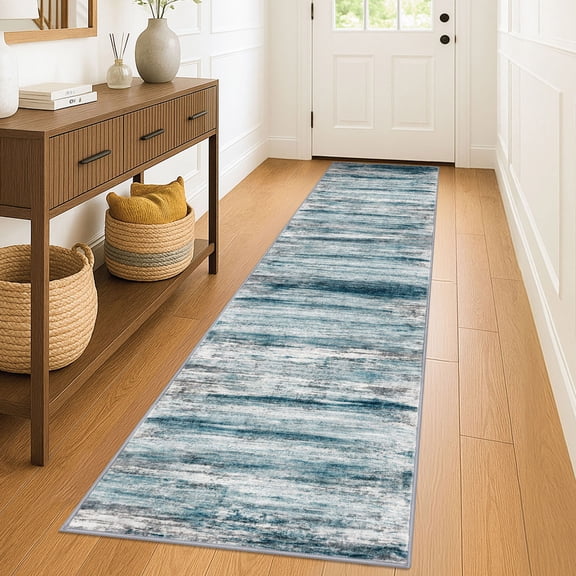 iOhouze Runner Rug 2x8 Kitchen Runner Rugs Non-Slip Washable Soft Print Distressed Blue Carpet Runner for Entryway Bathroom Laundry Room Foyer