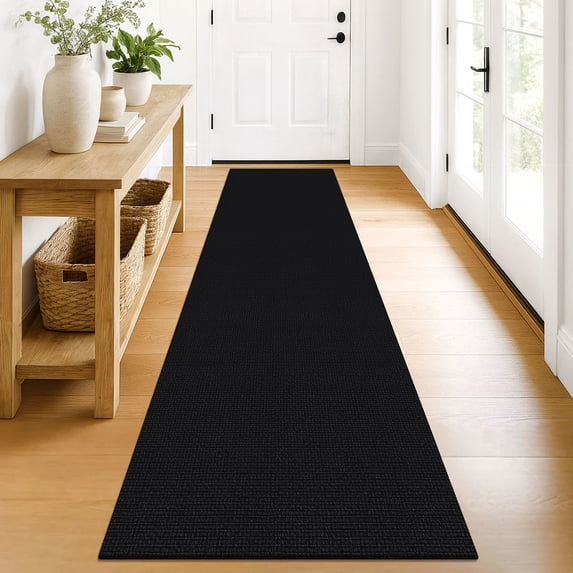iOhouze Runner Rug 2x8 Non Slip Carpet Runners for Hallways Cotton Kitchen Runner Rugs with Rubber Backed Braided Indoor Floor Runners for Entryway Hallway Kitchen Bedroom, Black