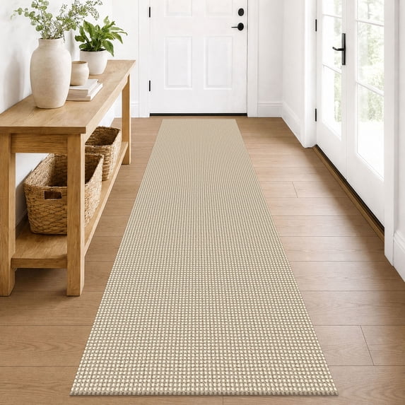 iOhouze Runner Rug for Hallway 2x8 ft Washable Hall Carpet Runner Rubber Backed Hallway Runner Cotton Entryway Runner Rug Floor Runners for Indoor Hallway Bedroom Kitchen, Ivory/Khaki