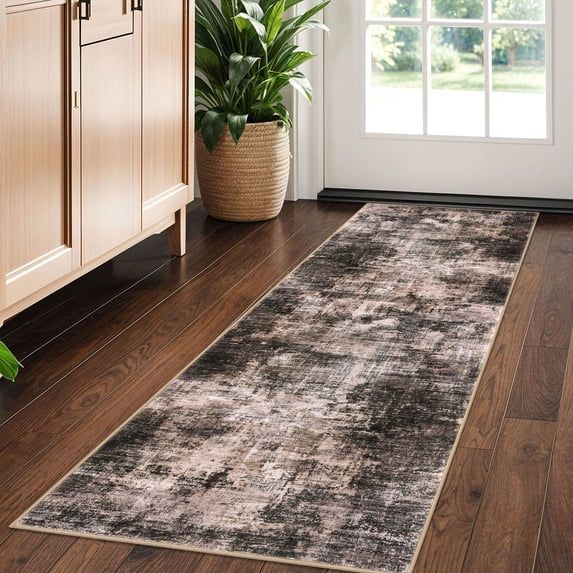 iOhouze Runner Rugs 2x5 Washable Runner Rug for Hallways Non Slip Kitchen Runner Low Pile Soft Printed Faux Wool Abstract Floor Runner for Inodoor Bedroom Entryway Laundry Room, Brown/Rust