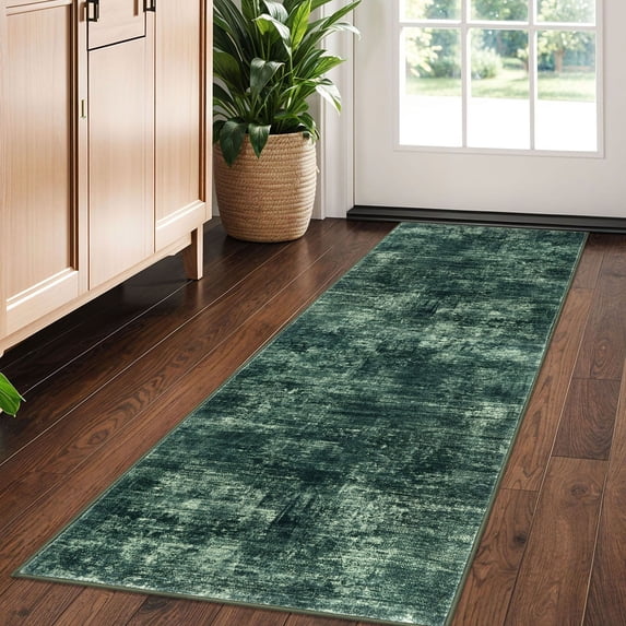 iOhouze Runner Rugs 2x5 Washable Runner Rug for Hallways Non Slip Kitchen Runner Low Pile Soft Printed Faux Wool Abstract Floor Runner for Inodoor Bedroom Entryway Laundry Room, Dark Green