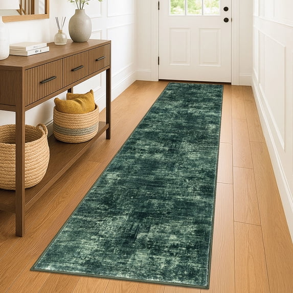 iOhouze Runner Rugs 2x8 Washable Runner Rug for Hallways Non Slip Kitchen Runner Low Pile Soft Printed Faux Wool Abstract Floor Runner for Inodoor Bedroom Entryway Laundry Room, Dark Green