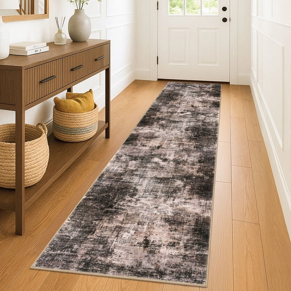 iOhouze Runner Rugs 2x8 Washable Runner Rug for Hallways Non Slip Kitchen Runner Low Pile Soft Printed Faux Wool Abstract Floor Runner for Inodoor Bedroom Entryway Laundry Room, Brown/Rust