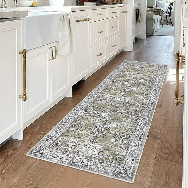 iOhouze Runner Rugs for Hallway 2x5 Rug Runner Thin Vintage Floral Rug Washable Runners Non Slip Soft Low Pile Kitchen Runner Rug for Laundry Room